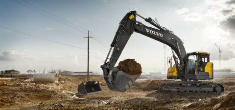 Volvo excavator workign on a construction site