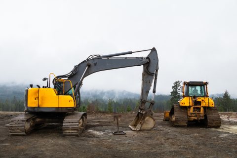 used construction equipment at a worksite